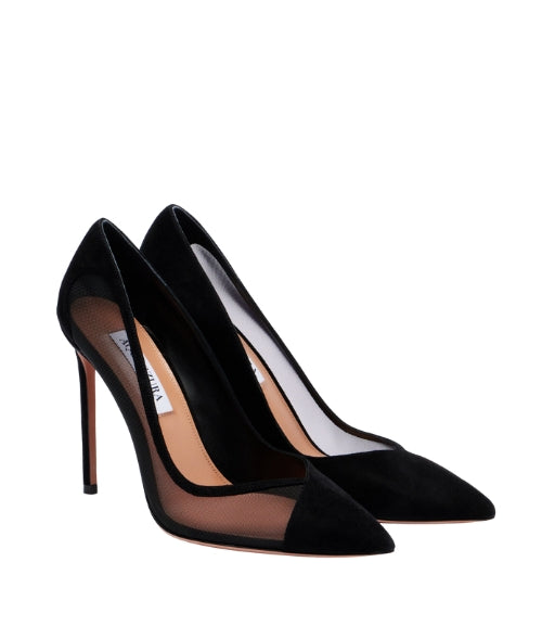 Studio 105 mesh-trimmed suede pumps