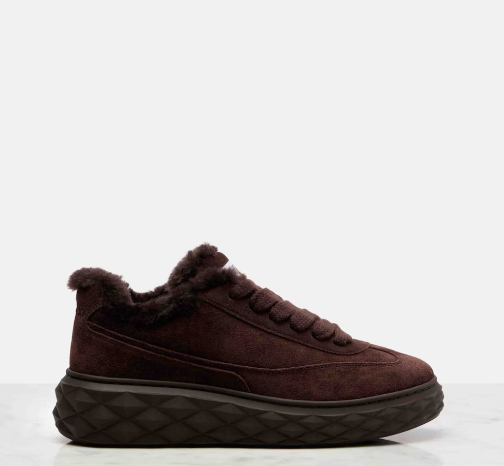 Diamond Maxi shearling-trimmed suede sneakers