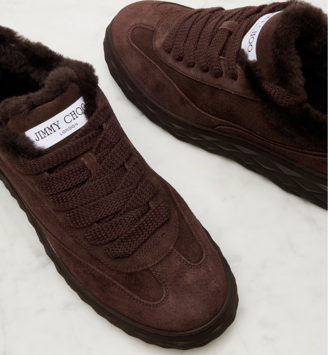Diamond Maxi shearling-trimmed suede sneakers