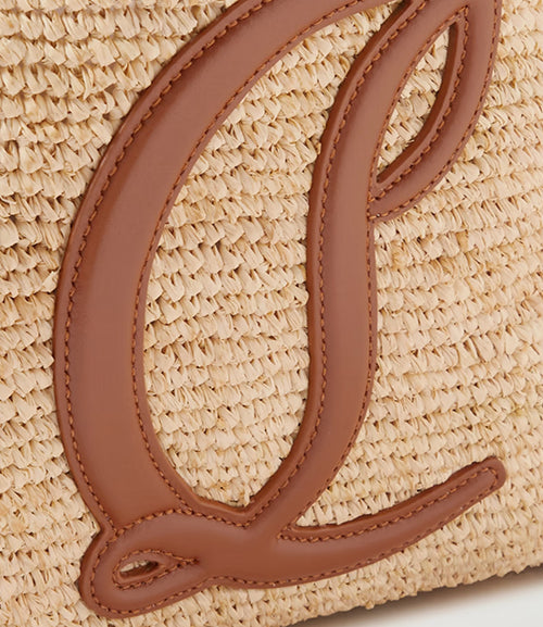 By My Side small leather-trimmed raffia tote