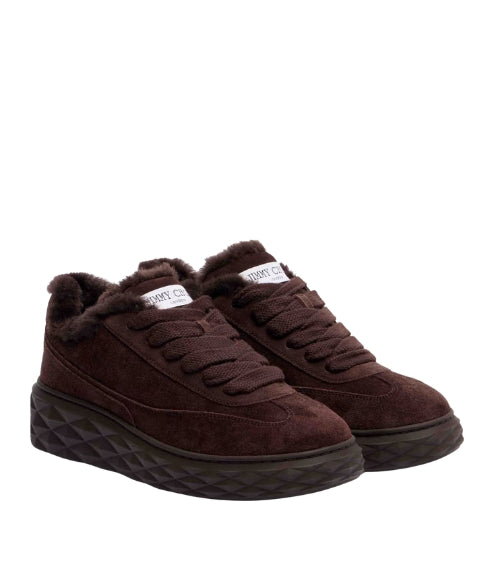 Diamond Maxi shearling-trimmed suede sneakers
