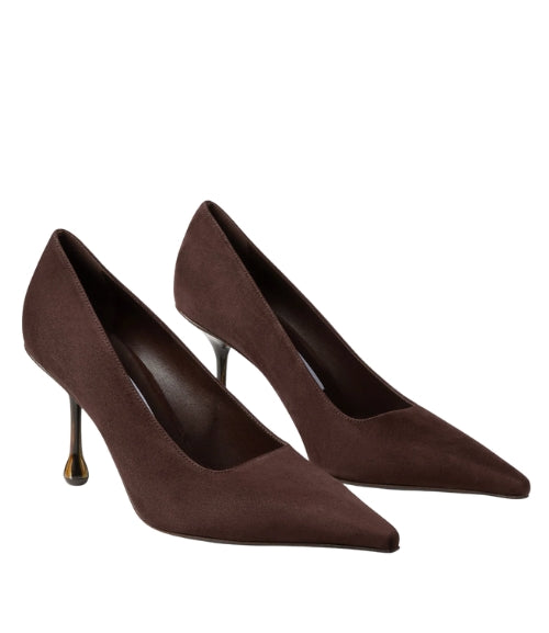 Ixia 80 - Chocolate Suede Pumps with Grain Heel