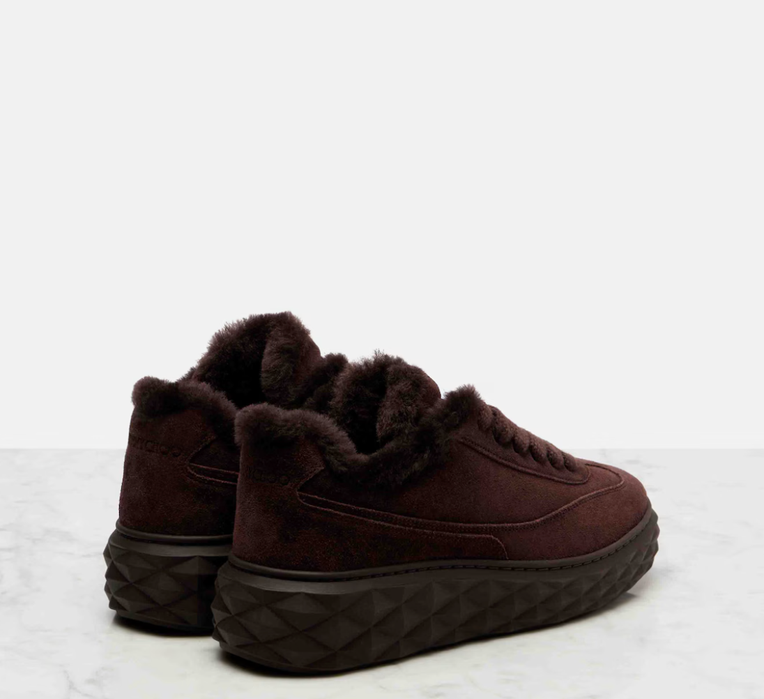 Diamond Maxi shearling-trimmed suede sneakers